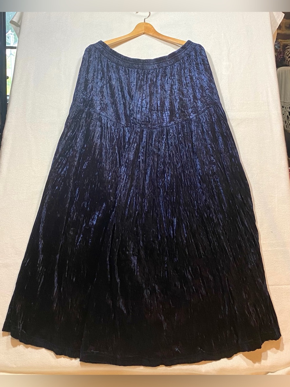 Vintage Gotcha Covered Boho Blue Velvet Broomstick Skirt Large Made In USA